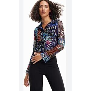 Desigual SLIM TULLE Long Sleeve button down shirt SHIRT, size large